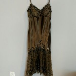 Xscape Olive Green Beaded Dress